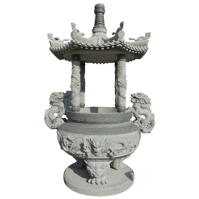 广东寺庙石雕香炉 青石雕龙带盖香炉 抛光工艺半手工方式|ru