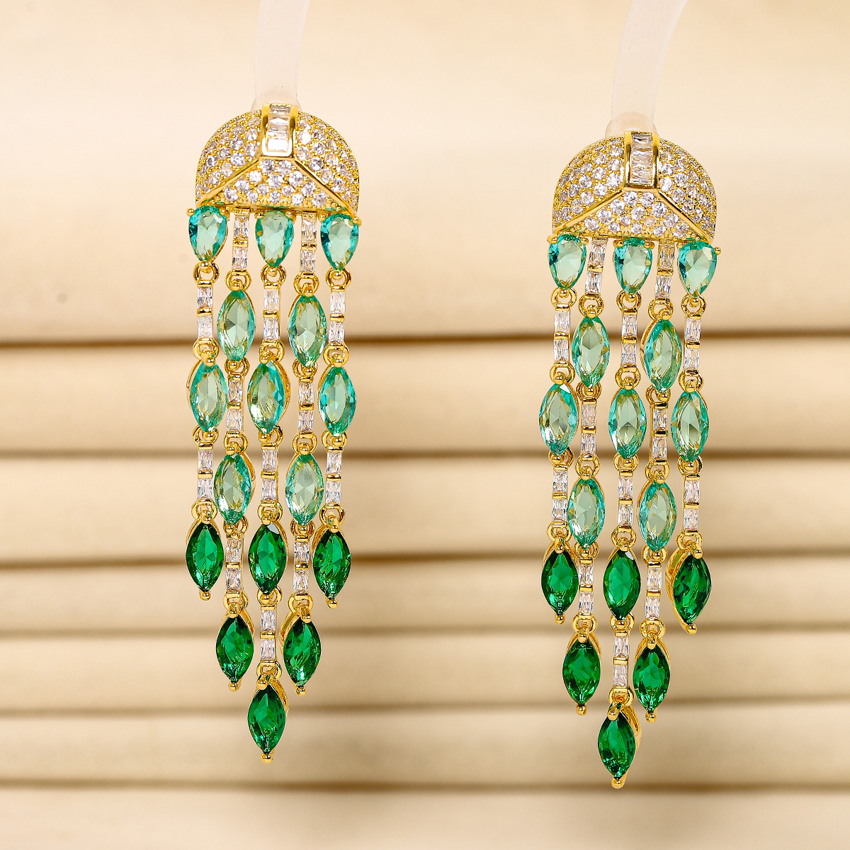 Long fashionable universal elegant earrings with tassels with zircon