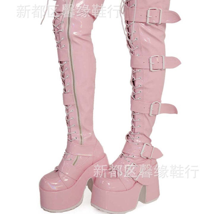 2023 European and American cross-border 35-46 plus size platform platform ultra-high heel over-the-knee women's boots leather boots fashion boots X506