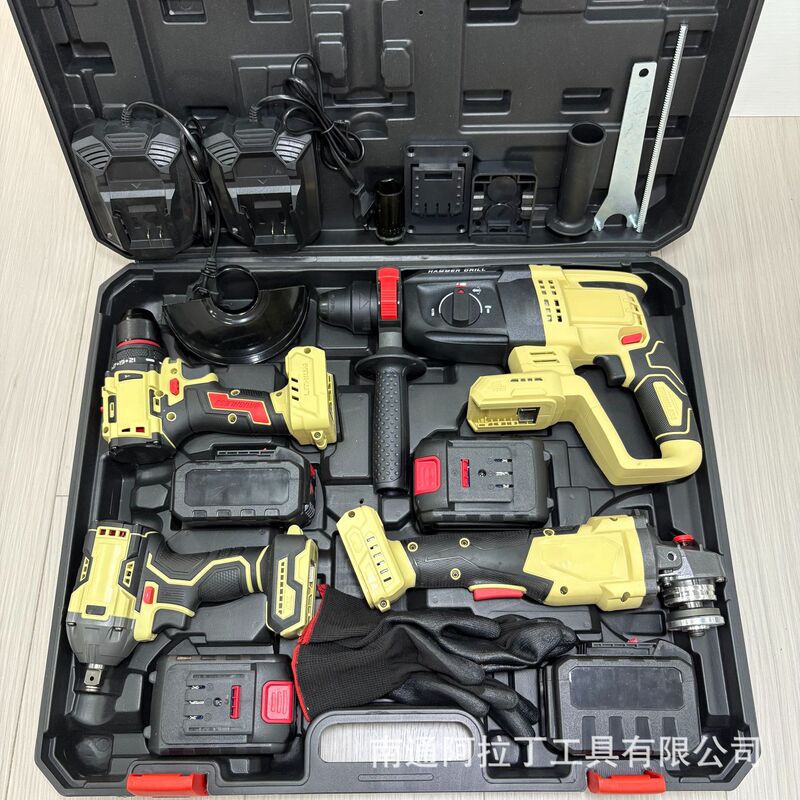 外贸跨境浅黄白色锂电无刷电动工具3件4件套100MM125MM角磨机可选|undefined