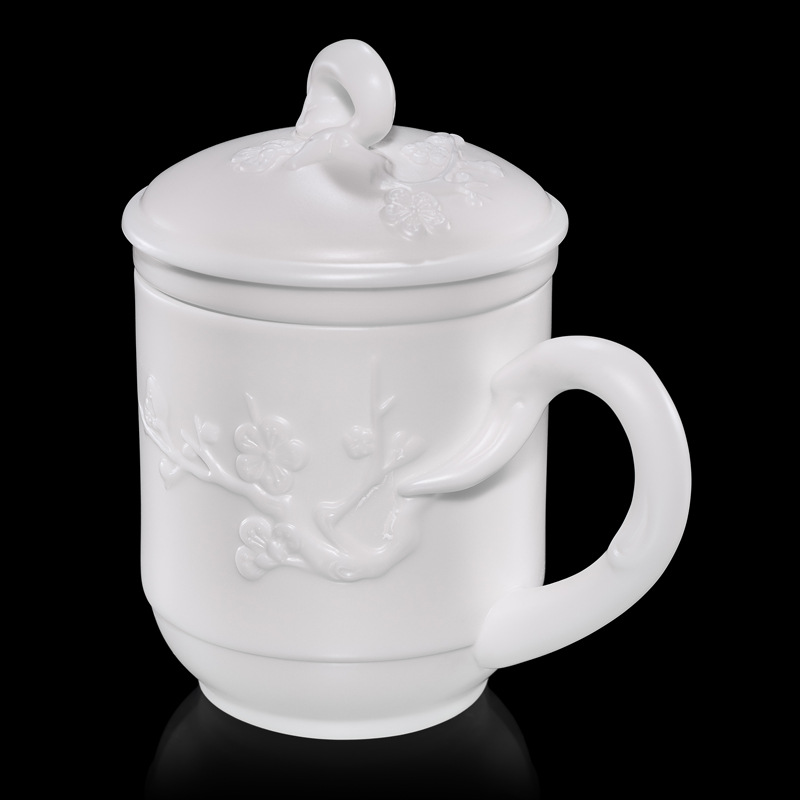 Porcelana color Mancheng Dehua porcelana blanca con tapa filtro oficina con revestimiento de separación taza de agua taza de té grande de cerámica personal