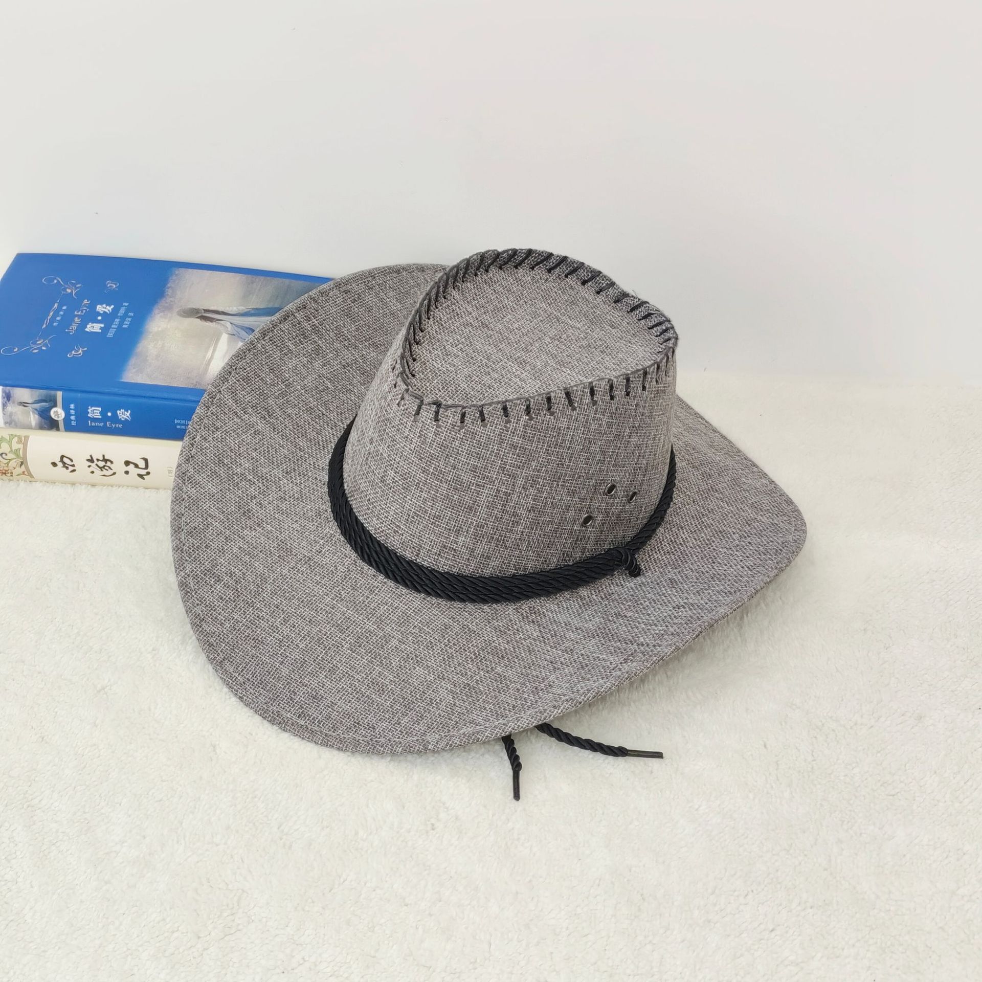 Sombrero Vaquero de Lino Unisex de Poliéster y Lino con Protección Solar para Pesca y Turismo