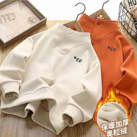 天才鲸奥粒绒中大童秋冬卫衣加绒加厚儿童秋冬立领男童保暖上衣服