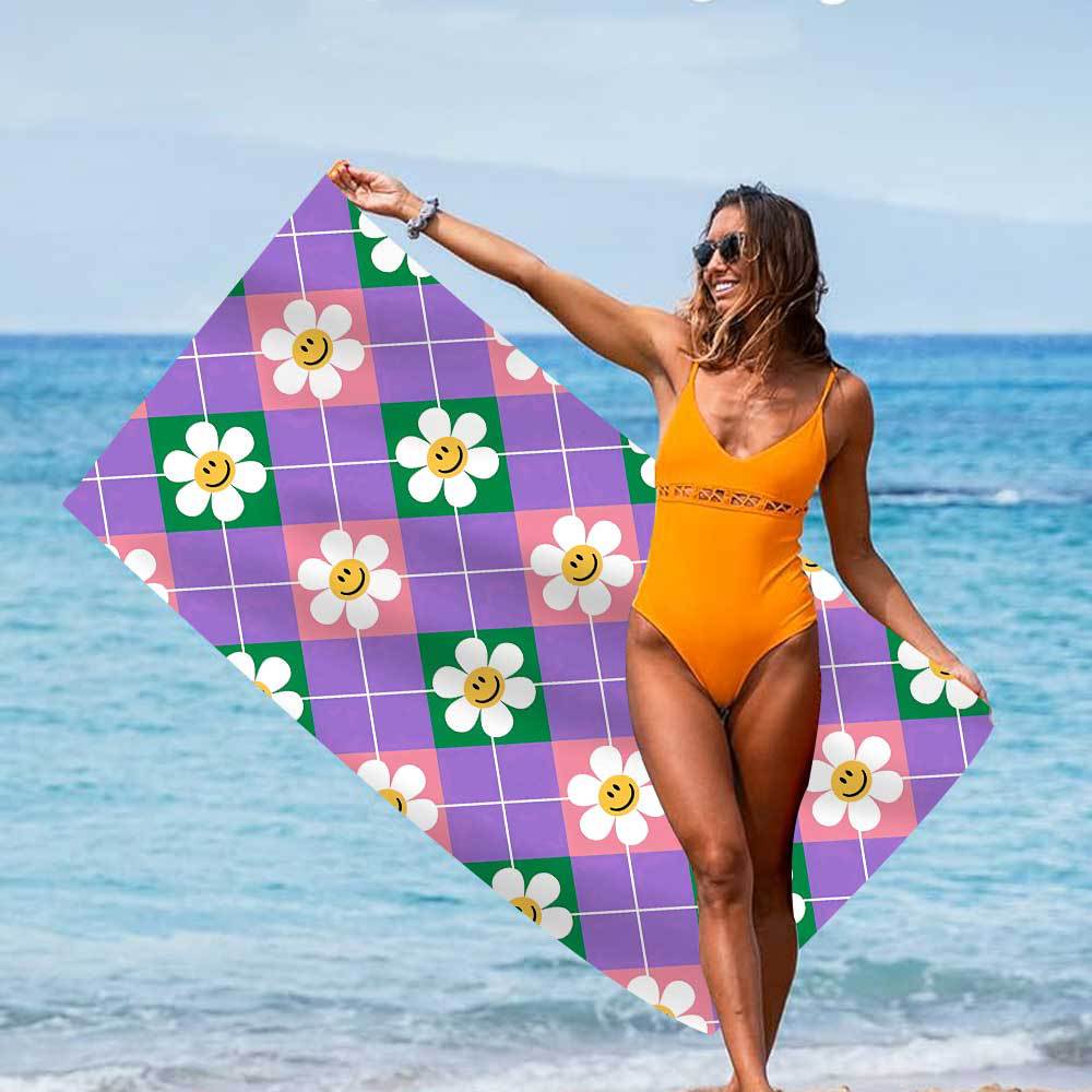 220g Weight Beach towel Home Textiles & Decor Type Superfine Fiber Material Heart Shape, Smiley Face, Flower Pattern Cute Style Cute Heart Shape Smiley Face Flower Superfine Fiber Beach Towel Towels 1