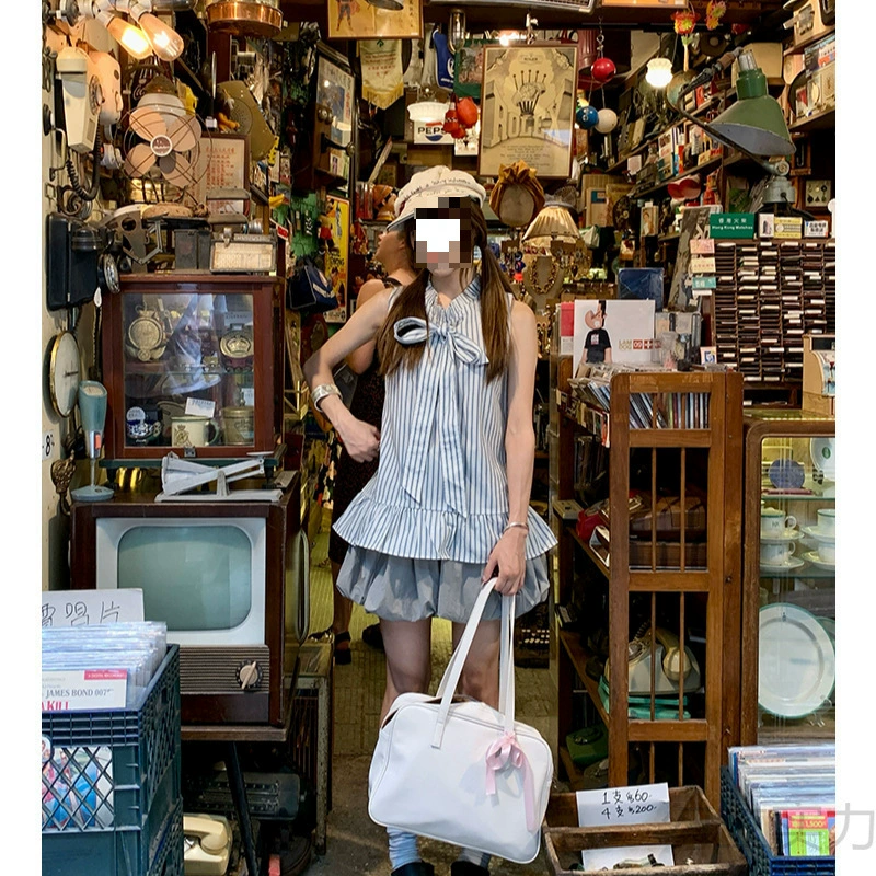 夏装搭配一整套韩系背心衬衫蓬蓬花苞短裙套装女装小个子出游穿搭