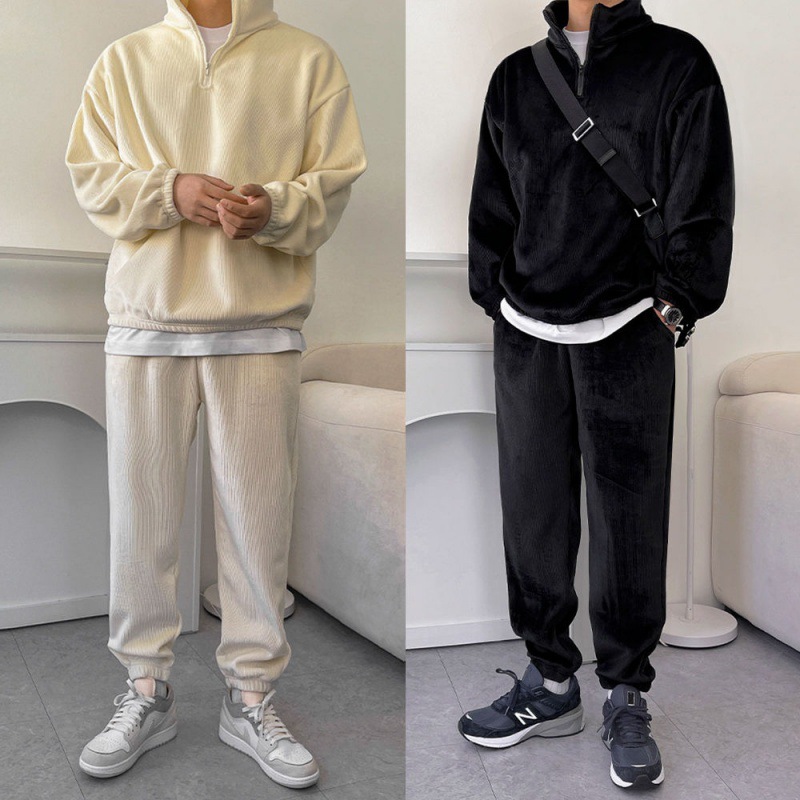 【清仓】韩版潮流运动套装男士秋冬季宽松立领卫衣束脚休闲裤两件