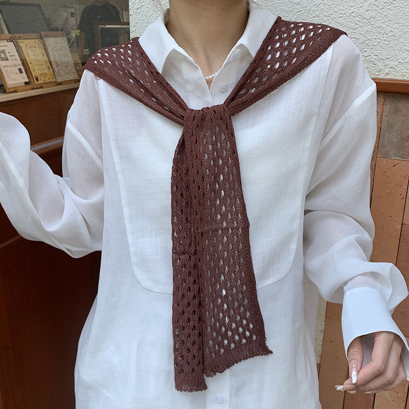 Mantón de protección solar para mujer, tejido de verano, sensación de alta calidad, habitación delgada con aire acondicionado, chaleco de color sólido, chal hueco cruzado