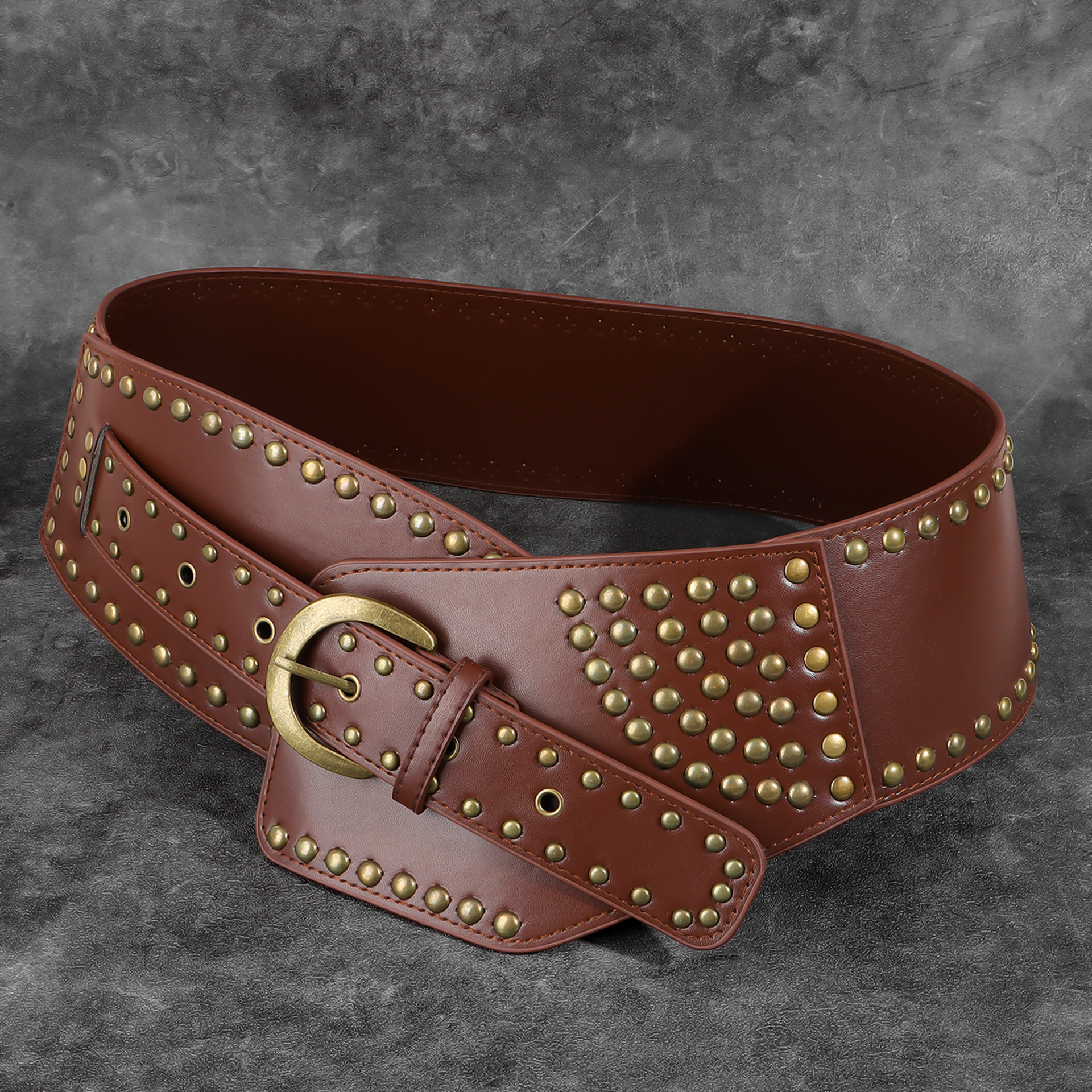 Nuova cintura transfrontaliera, coprivita Spicy Girl con rivetti punk decorativo gonna tendenza industria pesante occidentale abbinata a fibbia ad ago per cintura accattivante_voghion.com