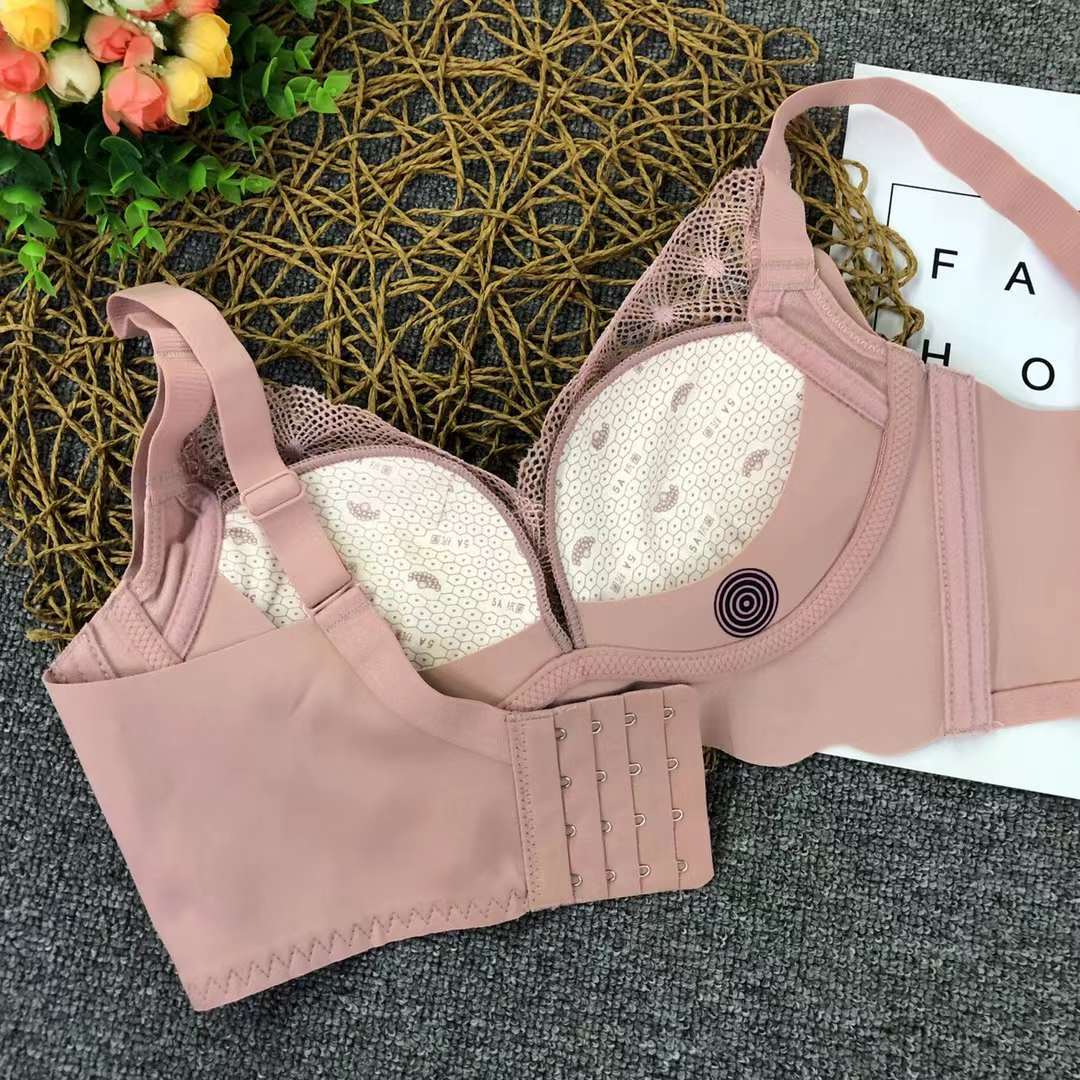 Nuevo sujetador de alta calidad de moda de encaje jacquard transpirable y cómodo ajuste lateral de pecho de cuatro botones ropa interior mujer