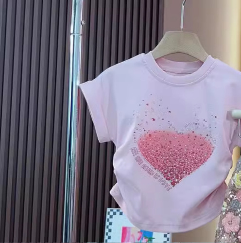 Girls' Suit 2024 Summer New Children's Short-sleeved T-shirt Sequin Skirt Two-piece Set Fashionable Girls' Summer Outfit