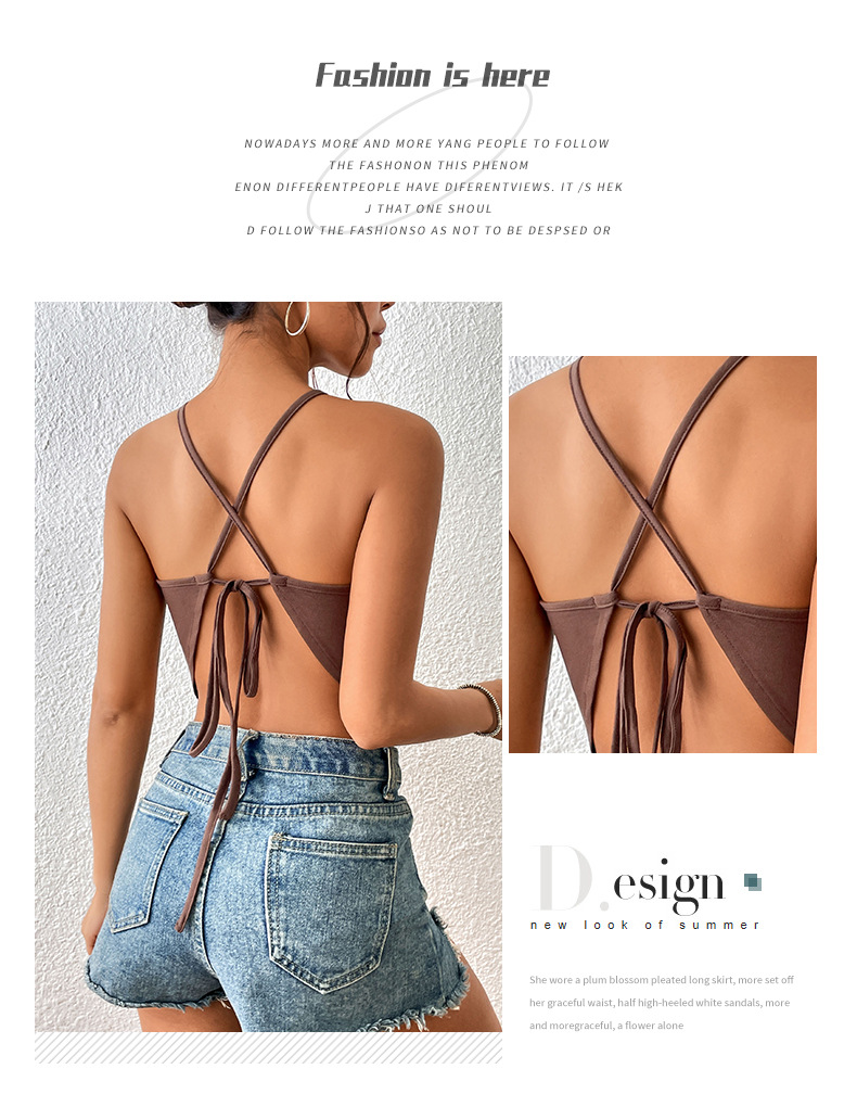 Solid Color Hollow Hot Girl Sexy Tight Halterneck Camisole T-Shirts_voghion.com