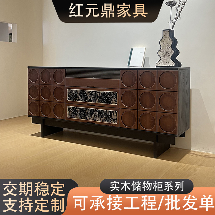 北欧中古风多抽储物收纳型仿古意大利设计师同款北美白腊木餐边柜