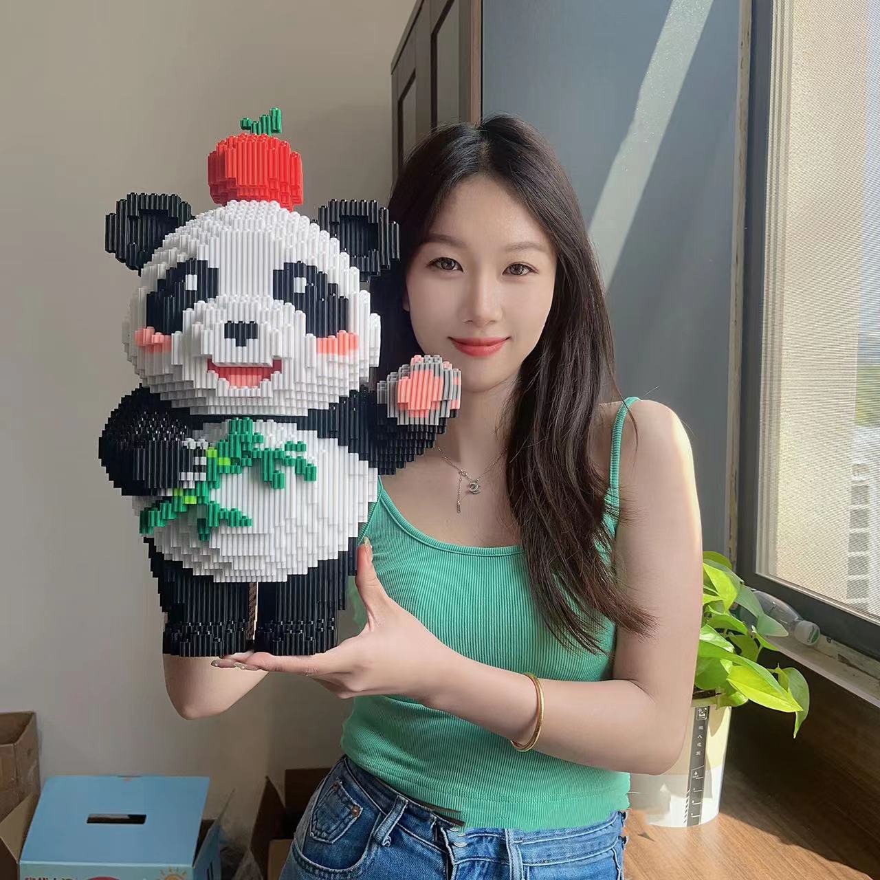 재미있는 매칭 장난감 애플 팬더 베어 빌딩 블록 성인 조립 슈퍼 대형 교육 소년과 소녀의 생일 선물 스톨 장난감