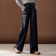 高端奢侈品真皮皮裤女士秋冬季2025新款宽松显瘦高腰绵羊皮阔腿裤