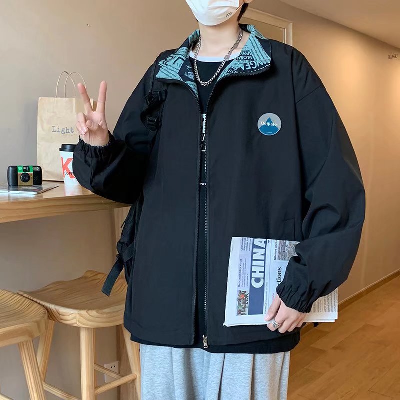 Chaqueta holgada de cuello alto de doble cara retro de primavera y otoño 2024 para hombres y mujeres, parejas callejeras fritas, chaquetas de trabajo casuales de todo fósforo