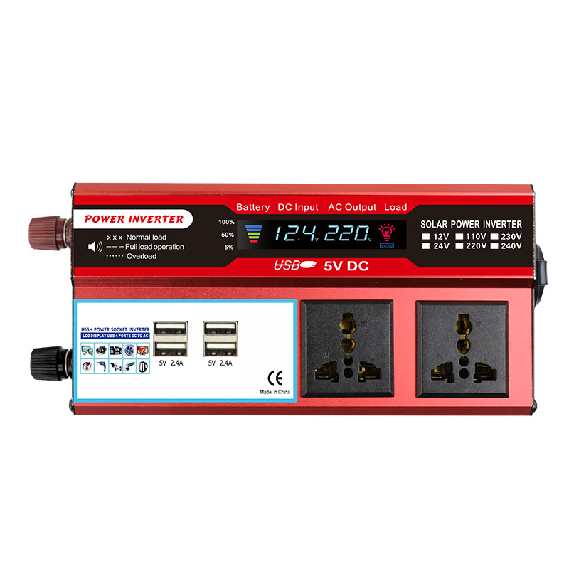Inversor de 500w, inversor de coche de suministro directo transfronterizo, con 4 puertos USB de carga rápida para teléfonos móviles, pantalla LCD, enchufes dobles