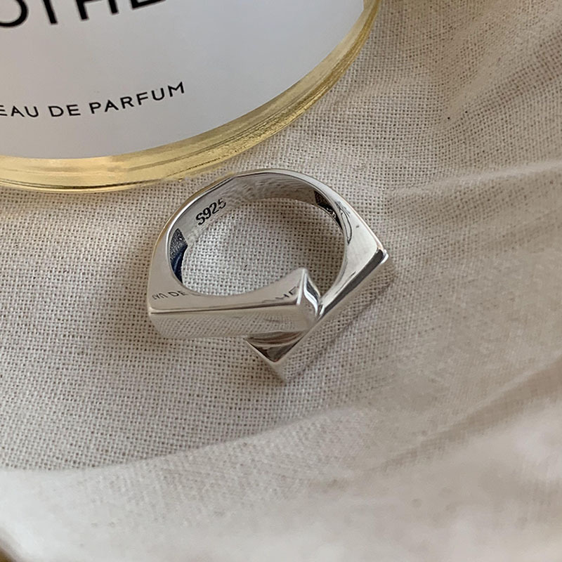 Anello rettangolare sfalsato in argento sterling S925, popolare per donna, stile minimalista, aperto, per indice, nicchia di moda._voghion.com