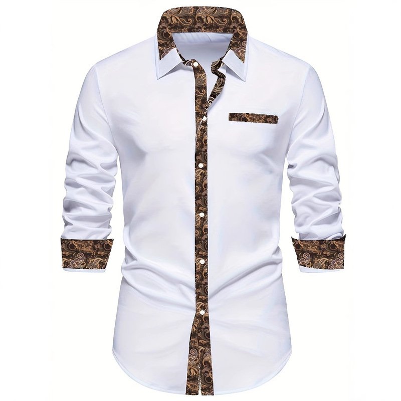 New Cross-Border Plus-Size Men's Clothing, Simple Paisley Business Slim-Fit Men's Long-Sleeved Shirt, Fashionable, in Stock on Amazon