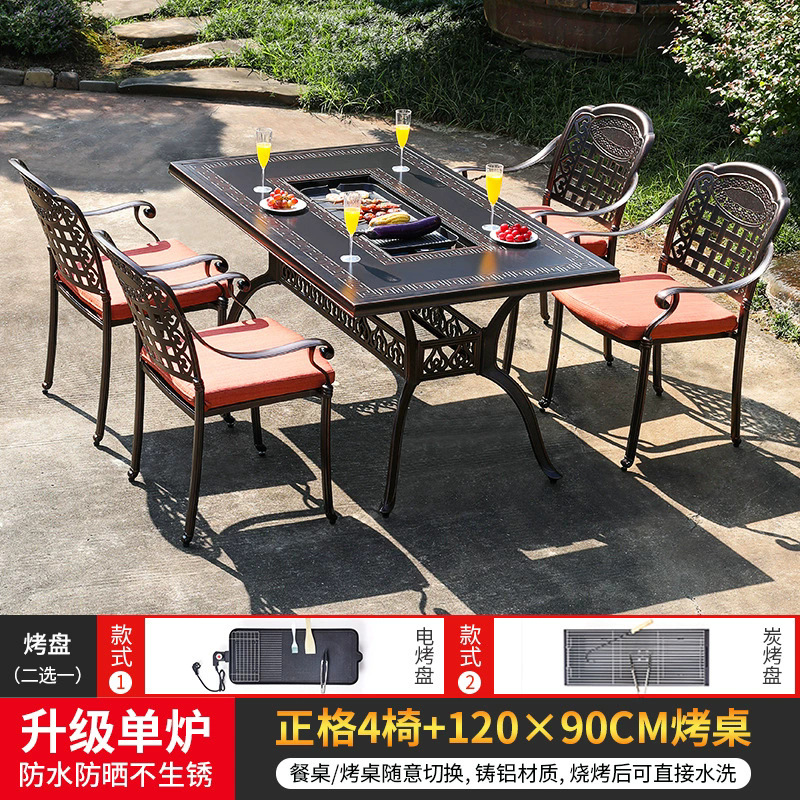 Zhengge 4 sillas + 120 * 80cm de patrón de horno único mesa de horno