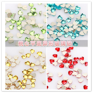 Yiwu wholesale peach heart flat special-shaped nail drill color simple mini flat diamond glass nail DIY stickers