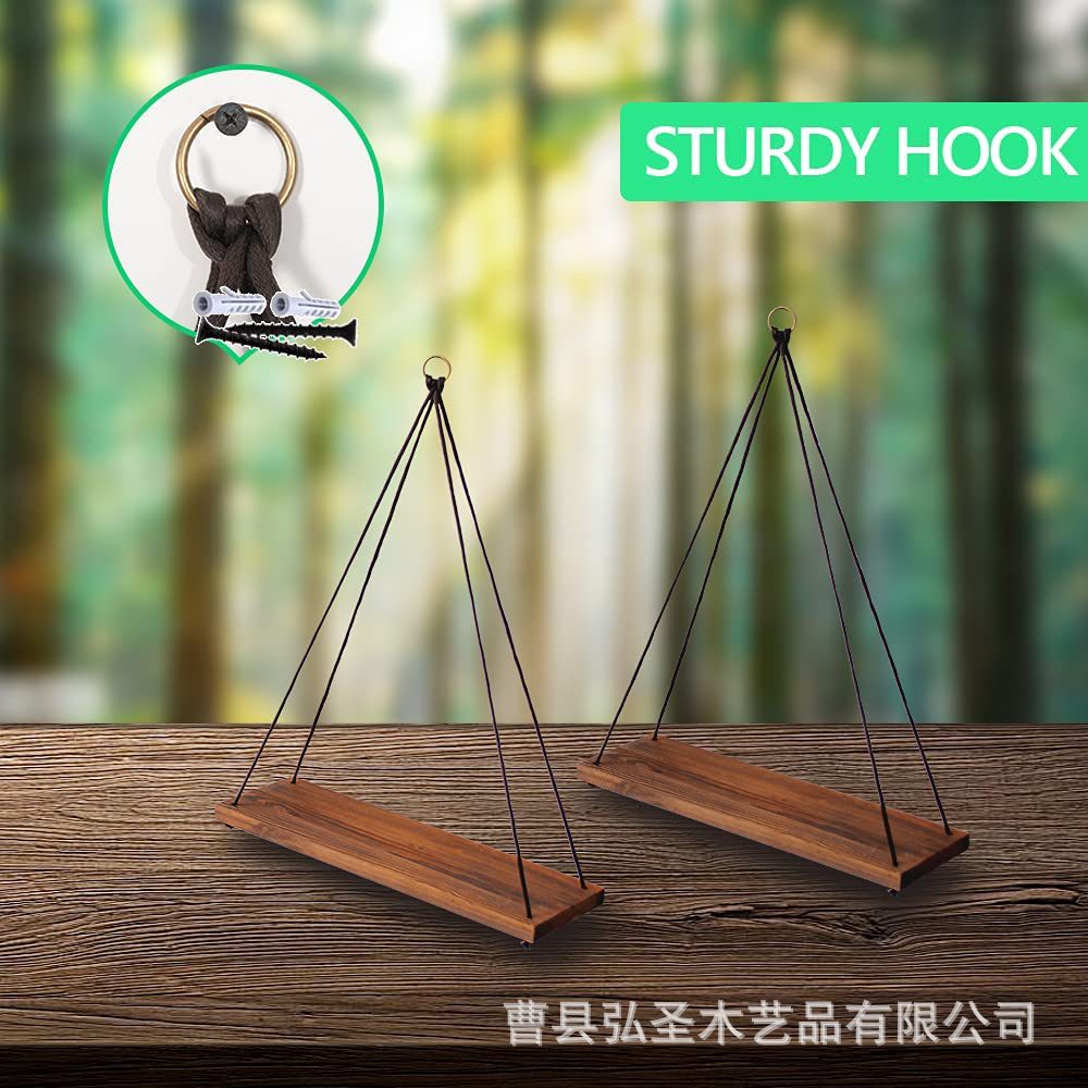 Estante de flores decorativas nórdicas Arte de madera maciza Estante de suspensión de columpio de pared Estante de almacenamiento de colgante de cuerda colgante de sala de estar