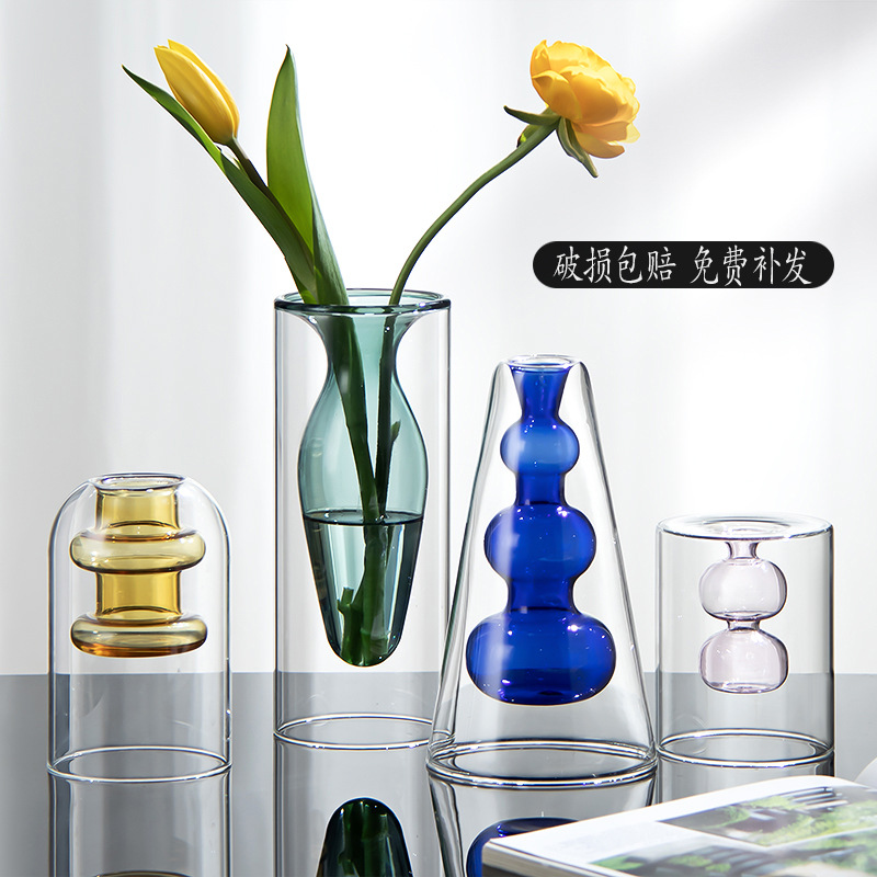Florero de vidrio creativo, decoración del hogar, sala de estar, mesa de comedor, habitación modelo, decoración suave, arreglo floral, jarrón hidropónico