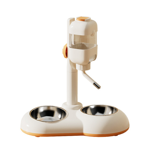 Cross-border vertical dog automatic water fountain pet adjustable feeding pet stainless steel anti-knock double bowl cat bowl