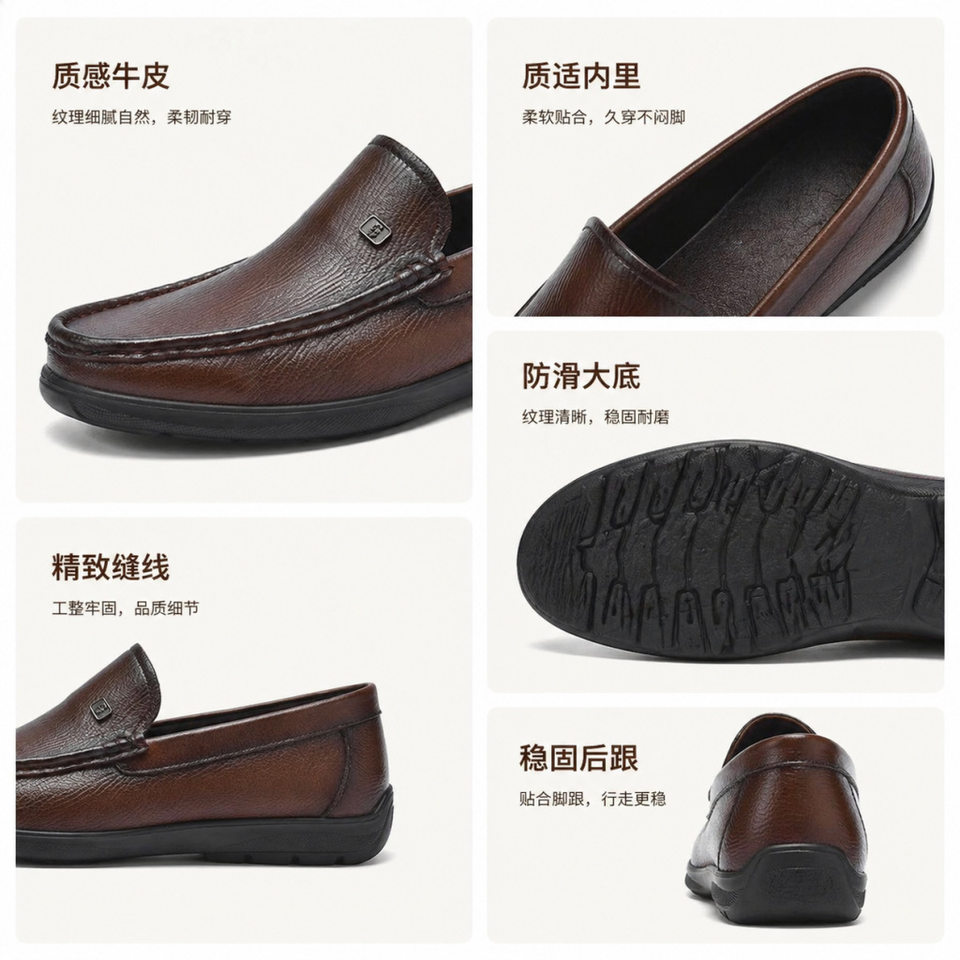 Giày lười nam da thật mũi tròn, giày da nam kiểu lười xỏ chân đế mềm, gót thấp 1–3 cm — Thương mại Brown, Thời trang đen chi tiết 9