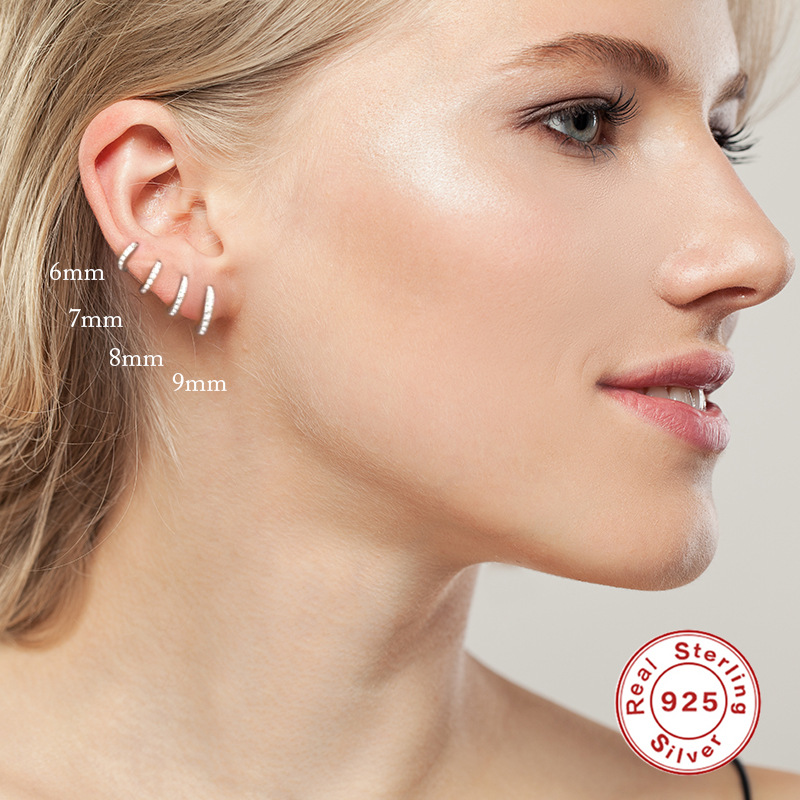 1 Paire Mode Géométrique Placage Argent Sterling Zircon Des Boucles D'oreilles display picture 2