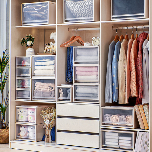 Selected Drawer Storage Box Household Transparent Plastic Wardrobe Tianma Storage Box Reinforced Clothing Organizing Storage Cabinet