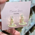 Double row diamond three-dimensional ball small gold earrings