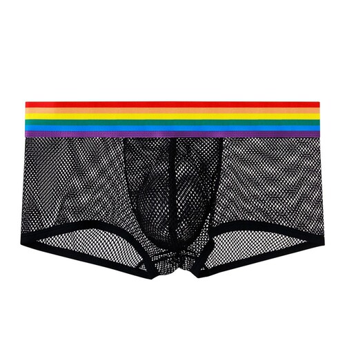 Men's Low-Waist Sexy Sheer Underwear Rainbow Belt Breathable Straight Leg Panty Sexy Sheer Erotic Lingerie