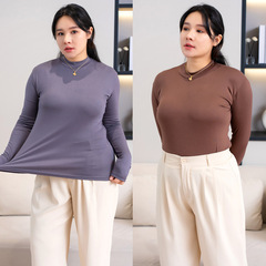 春の大きいサイズの婦人服のモーデールの半高襟のtシャツの200斤の太っているmmは肥えている内に長袖の底のシャツを掛けます。