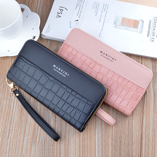 New hand wallet women's long zipper wallet fashion retro large capacity mobile phone bag crocodile pattern soft leather wallet