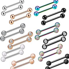 14G Piercing Jewelry: European & American-Style Colorful Rhinestone Tongue Rings, Stainless Steel Tongue Bars, Universal Nipple Studs