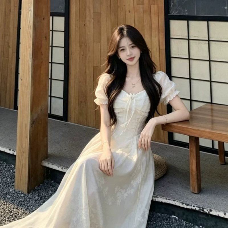 White Moonlight Dress for Women, Summer's Stunning Escape Princess Dress, Waist-Cinching Puffy Skirt, 2026 New Versatile Style
