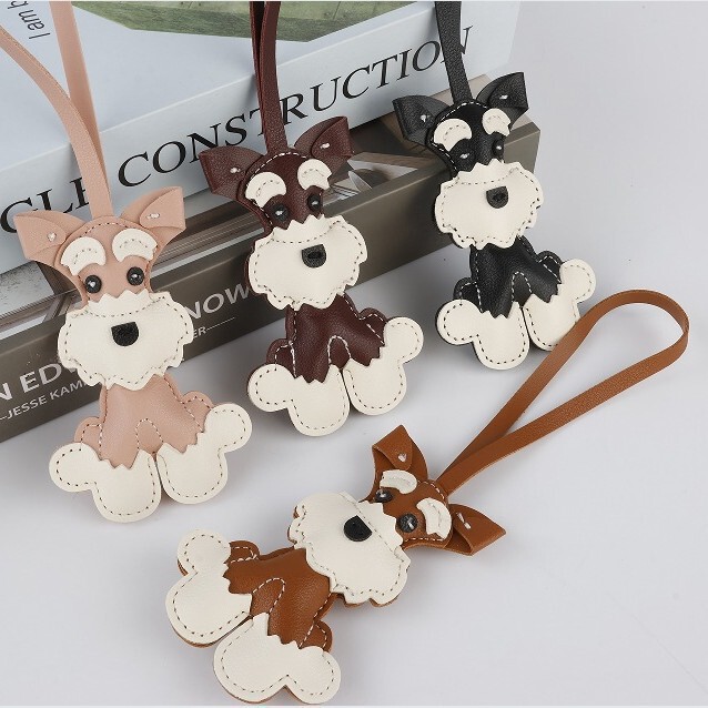 Miniature Schnauzer Puppy Leather Doll Black Cute Pendant Decoration Bag Keychain Toy Key Accessory