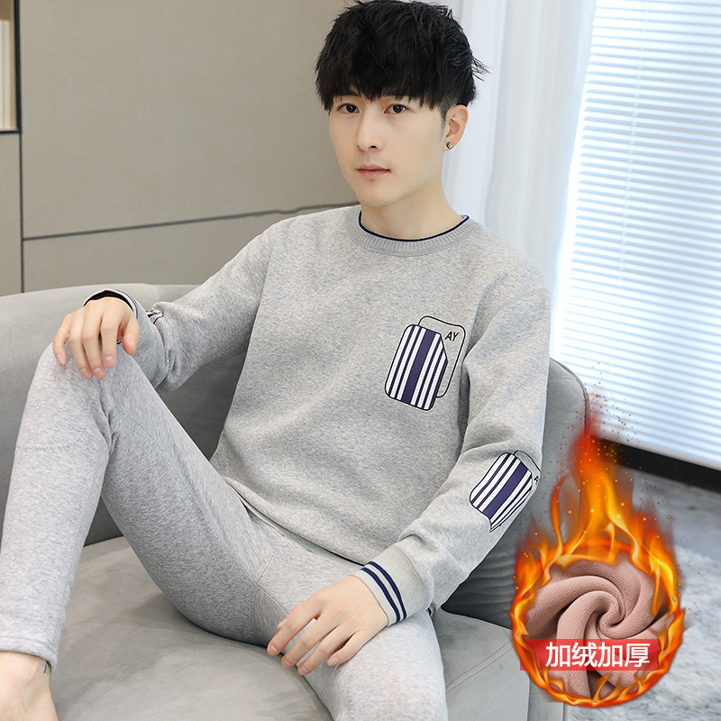 남성용 보온 속옷 세트, 벨벳 및 두꺼운 겨울, 청소년, 중, 고등학생, 면 가을 옷 및 긴 바지