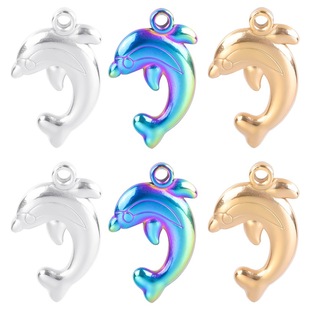 Stainless steel oil pressure seven color titanium steel dolphin pendant necklace pendant cross-border foreign trade e-commerce 50cm