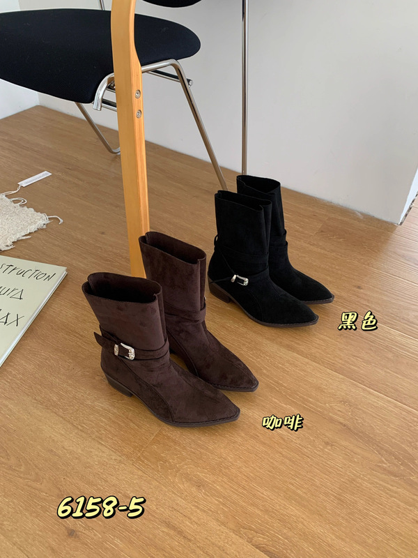 法式复古尖头皮带扣粗跟西部牛仔靴女2025年新款时尚百搭瘦瘦靴|undefined