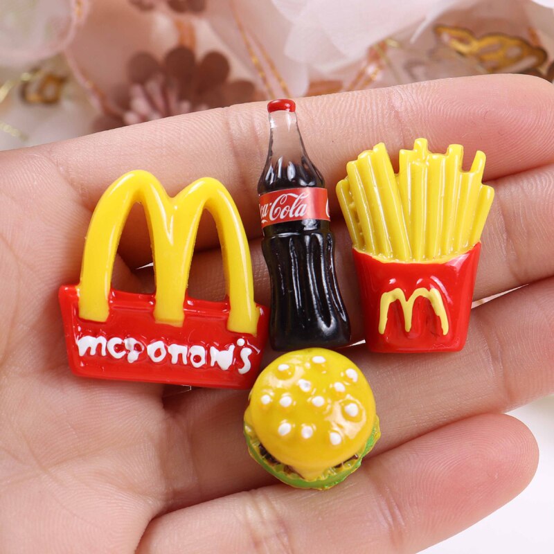 Resin Accessories for DIY Hair Clips and Hair Ties Featuring Mcdonald's Fries, Cake, and Burger Designs, Suitable for Resin Crafting