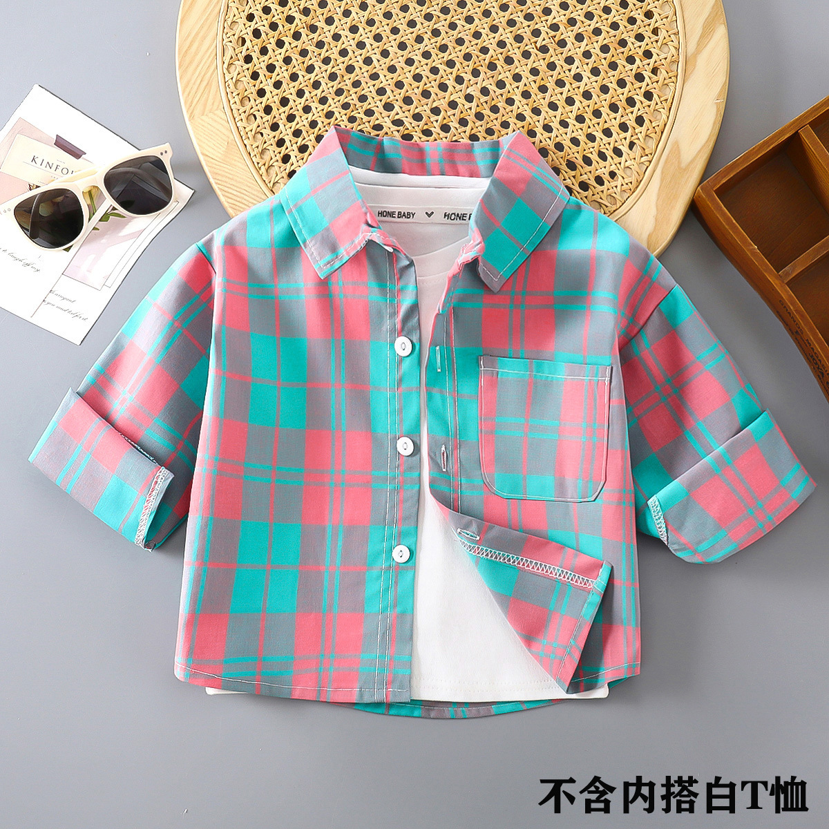 Camisa para niños para hombre 2025 nueva camisa a cuadros de algodón de estilo occidental para bebés primavera y otoño Cárdigan de solapa de moda para niños