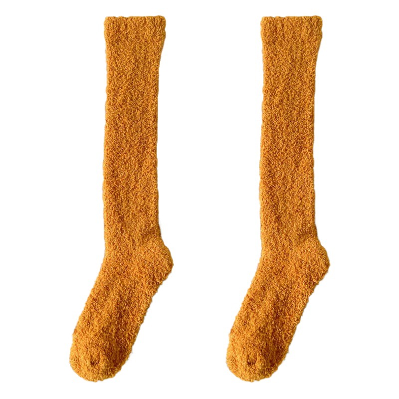 Autumn and winter solid color half velvet calf socks warm thickened coral fleece sleep socks cold resistant home floor socks moon socks