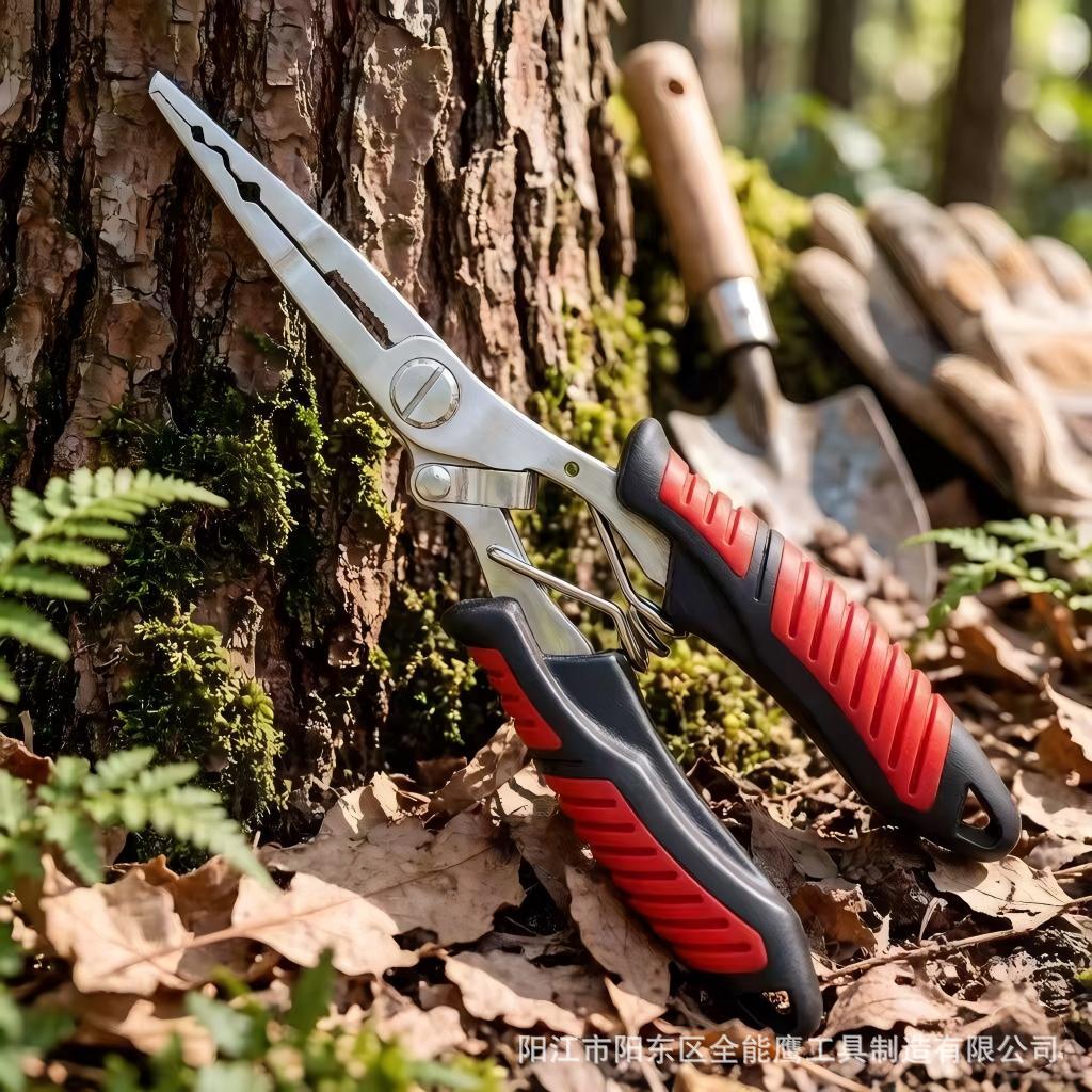 Medium-Sized Fishing Pliers, Multi-Functional Lure Pliers, Outdoor Fishing Gear, Straight Nose with Hook, Ring Opener, Fishing Line Cutter, Stainless Steel, Non-Slip Handle