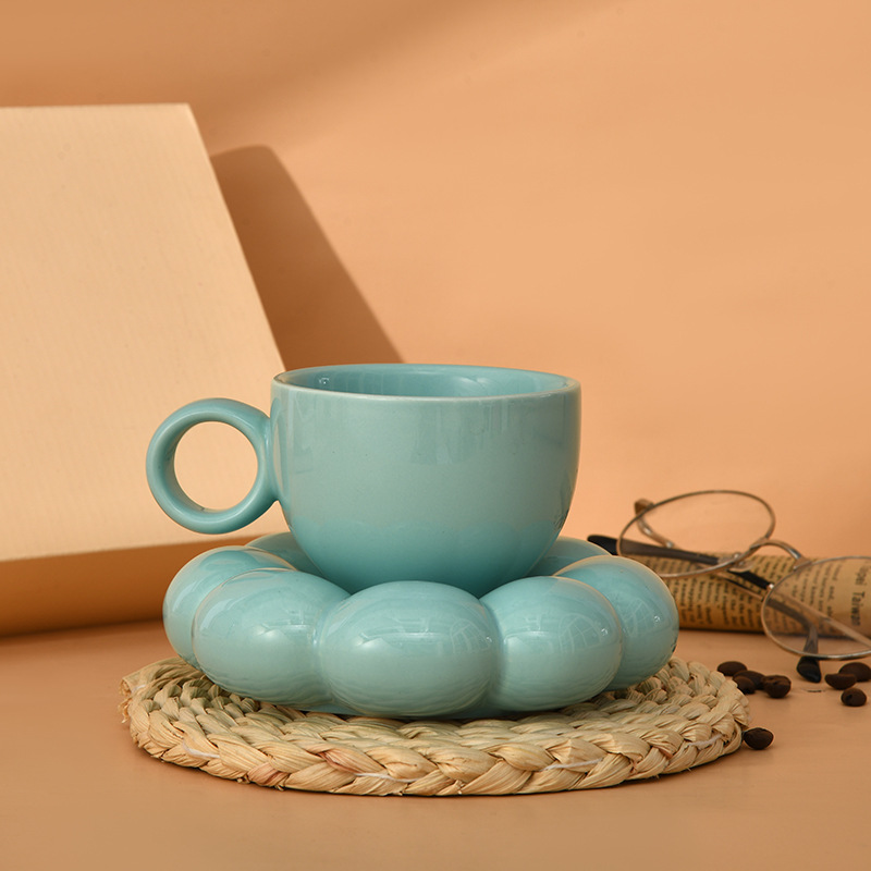 New Arrival Nordic Instagram-Famous Mug in Macaron Colors: Coffee Cup with Sunflower Coaster, Ceramic Coffee Set