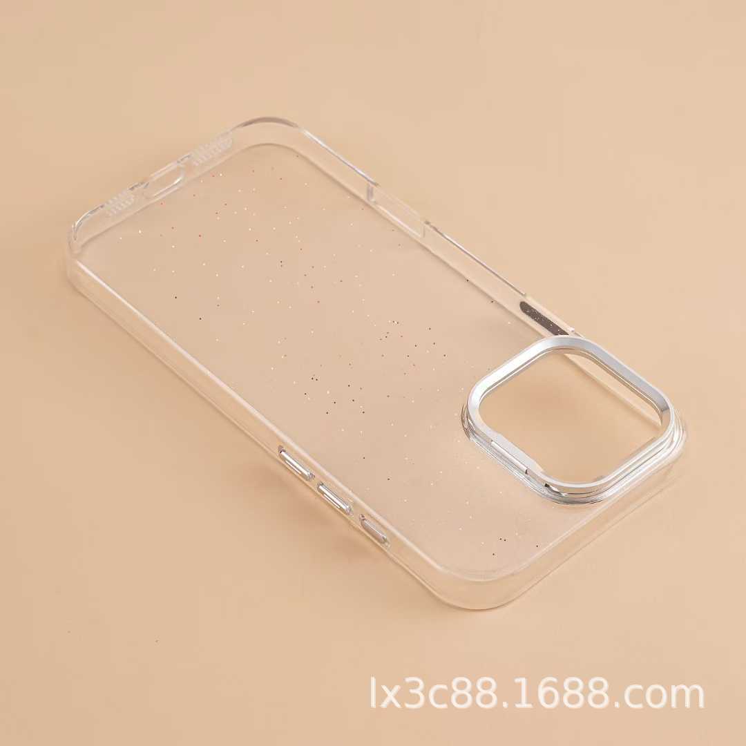 适用苹果iPhone16/15/14/13/12ProMaxPC闪粉大孔隐形支架保护硬壳