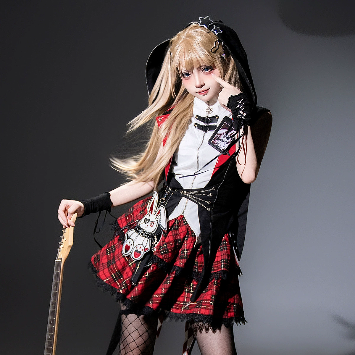 Оригинальный комплект Xiongdoujiang Rock Bunny Lolita: куртка, топ и юбка в стиле лолита, милый и нежный, артикул 7285