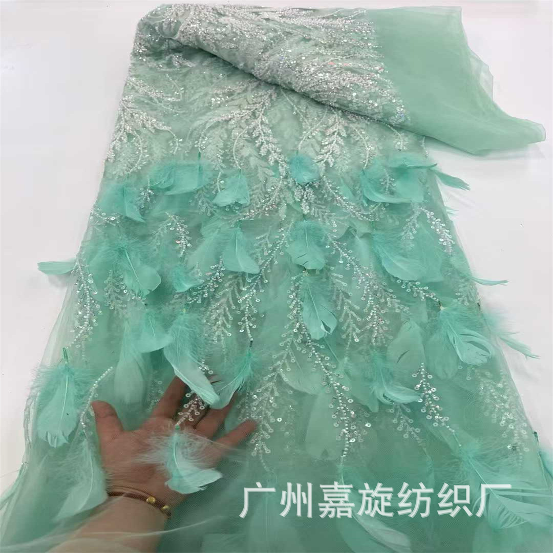 Nuevo vestido de noche estilo europeo y americano con borlas de plumas, lentejuelas con cuentas y tela de encaje para boda. image 8