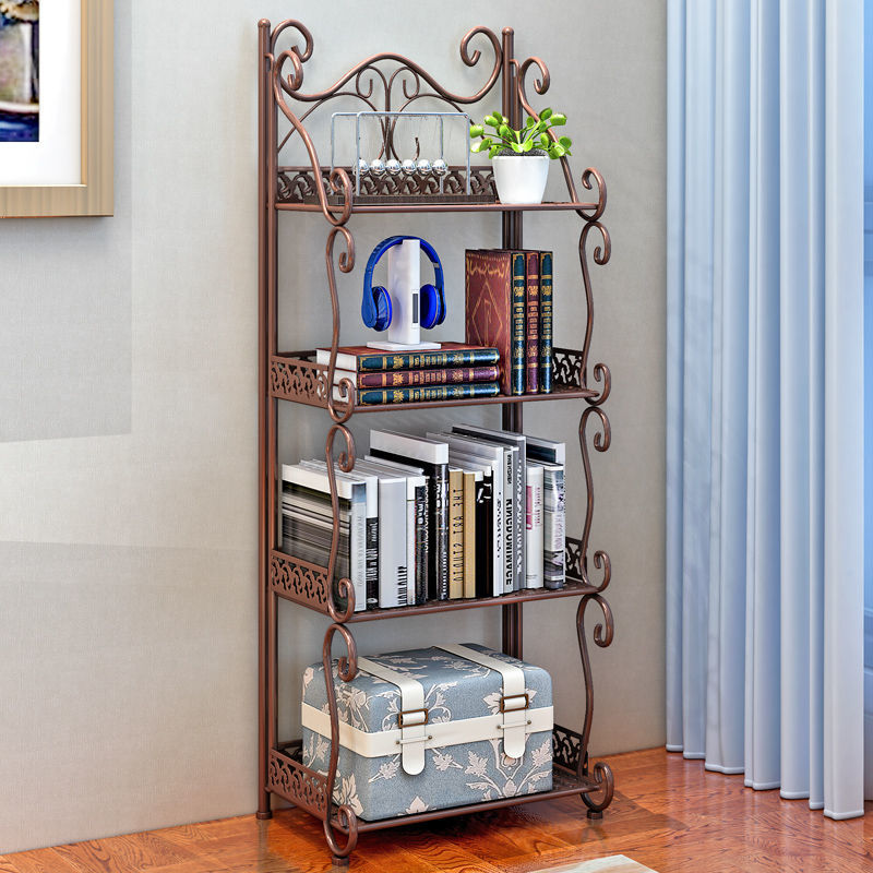 Simple Bookshelf Storage Rack Floor-Standing Multi-Layer Student Bedroom Iron Small Bookshelf Living Room Children's Storage Storage Cabinet