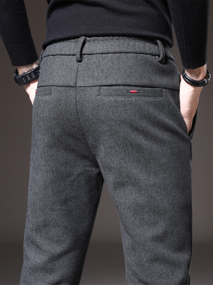 Pantalones de primavera y otoño pantalones de traje casuales de lino slim fit para hombres Pantalones rectos de negocios de hombres pantalones forrados de lana simples piernas rectas resistentes al desgaste